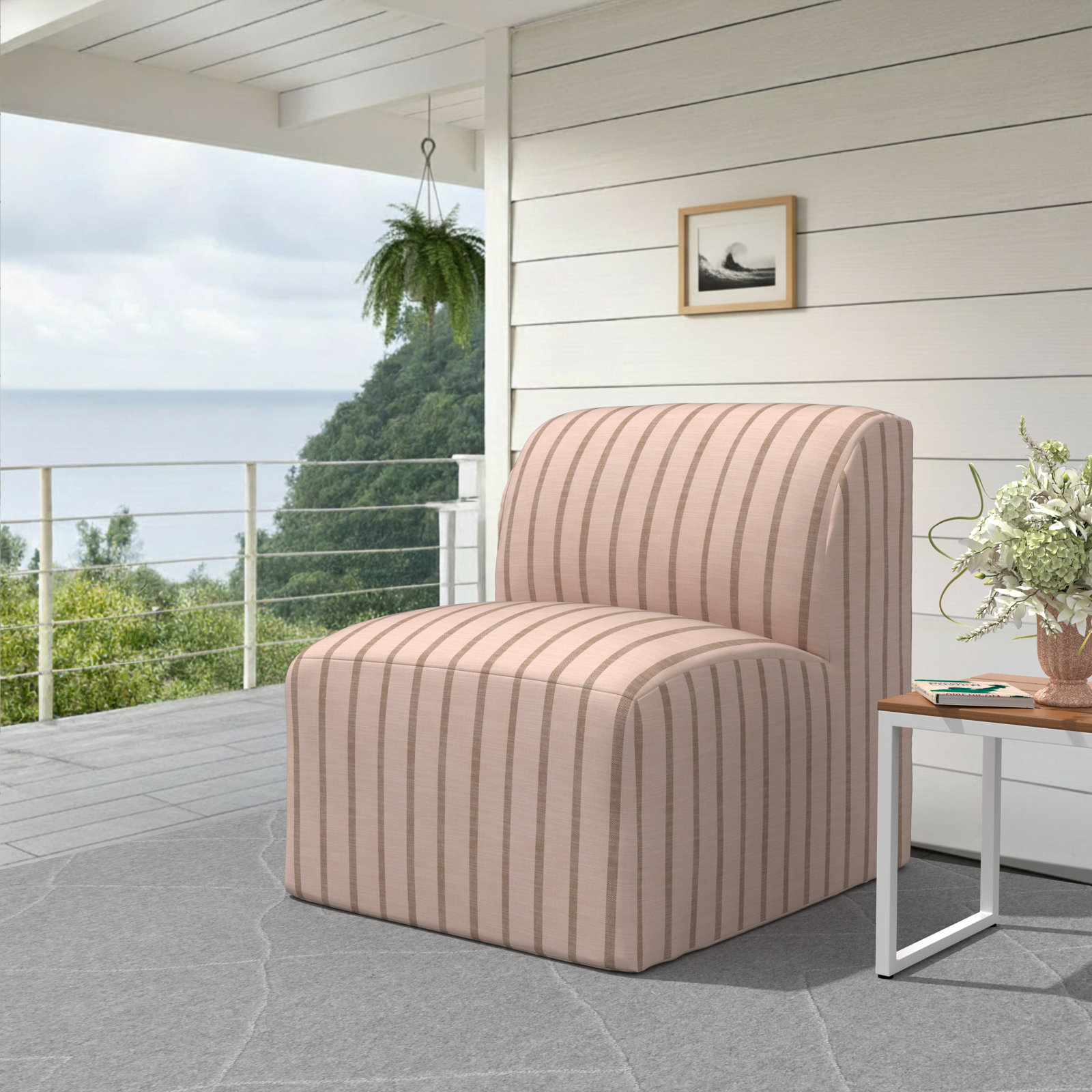 Praia Sunbrella® Patio Chair, Unwind Cameo Striped Sunbrella®