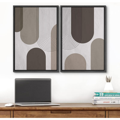 «Mid Century Modern Boho Grey», pastel, motif géométrique abstrait, formes bohémiennes sur toile, reproduction de 2 pièces