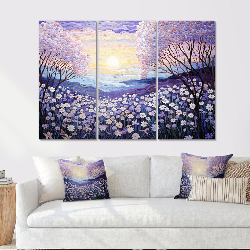Ensemble de salon Magical Lilac Flowers Field I - Flower Wall Art, Toile tendue, H 40 po x l 60 po x P 1 po