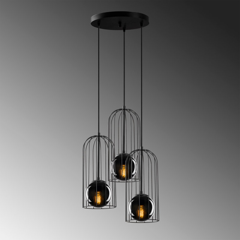 Luminaire suspendu sphère 3 lumières Penobscot, Noir transparent