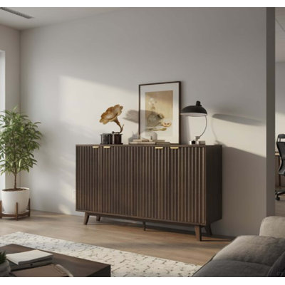 Armoire à café, buffet cannelé, avec portes, tablettes réglables, pieds en bois