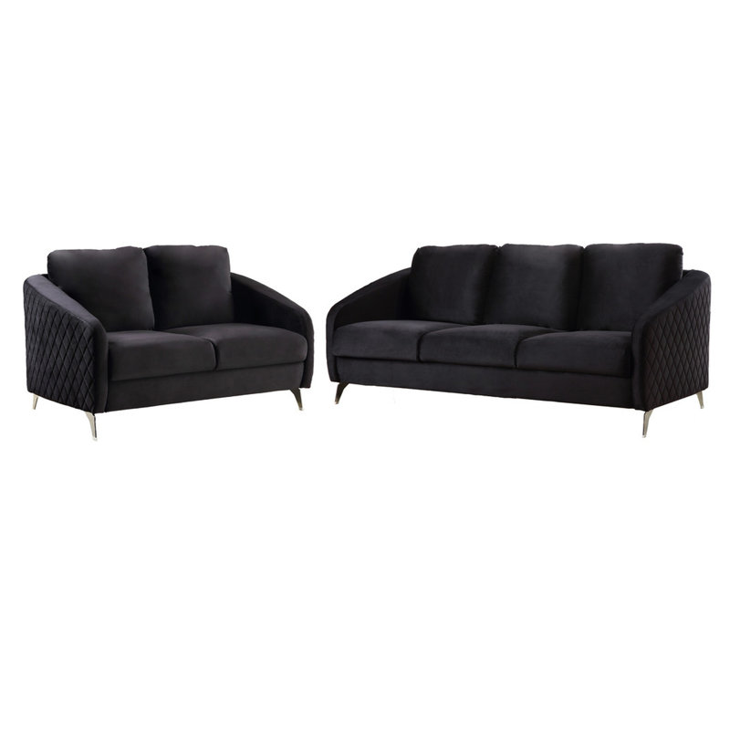 Coussins de dossier amovibles en velours noir avec coutures en losanges de 55 po de largeur et 5 po de hauteur