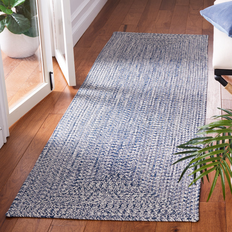 Tapis bleu foncé / ivoire tissé à la main Trombetta, Tapis de couloir 2 pi 3 po x 8 pi, Dark Blue/Ivory