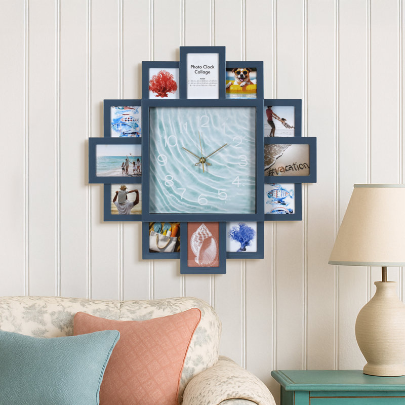  American Art Decor Photo Collage Coastal Blue Wall Clock 20"