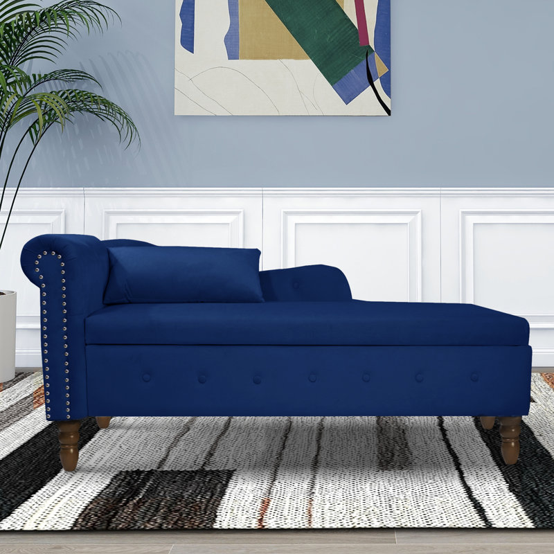 Chaise longue rembourrée Gloryvee, Velours bleu