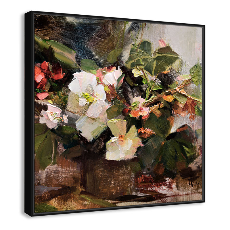 «Begonias Print» par Katie Swatland, Noir, H 37,5 po x l 37,5 po