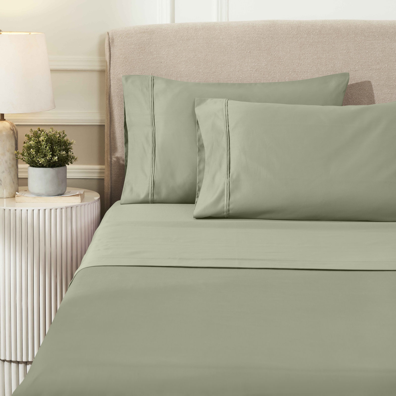 Mellark Cotton Sheet Set, Sage, Queen Sheet Set with 2 Pillowcases
