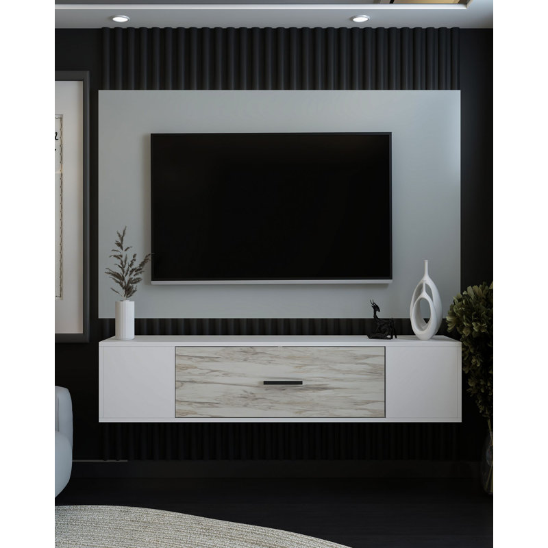 Meuble télé, Blanc / Gris