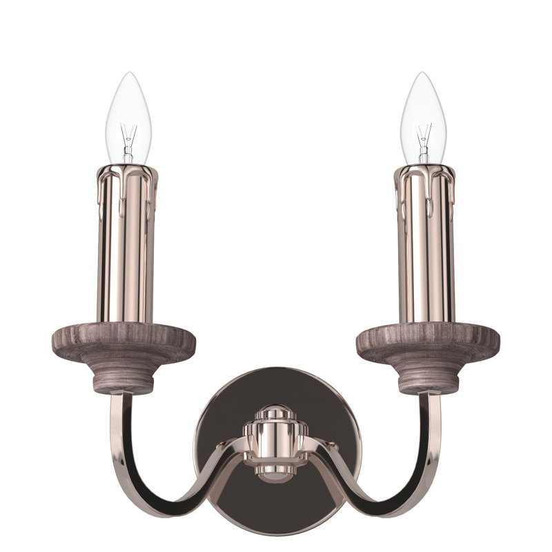 Lampe murale bougie 2 lumières Arkaitz, Nickel poli / bois gris