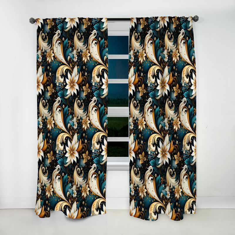 Paisley bohémien tons de terre - Rideau floral - Velours obscurcissant - 1 panneau, L 52 po x L 108 po