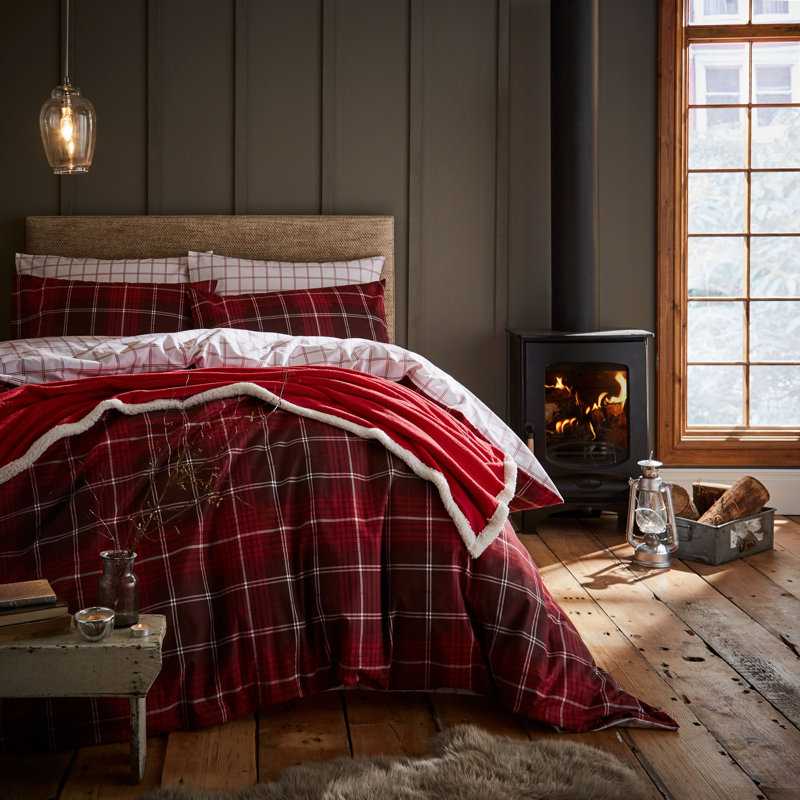 Brushed Tartan Plaid 100% Cotton Pillowcase, Red