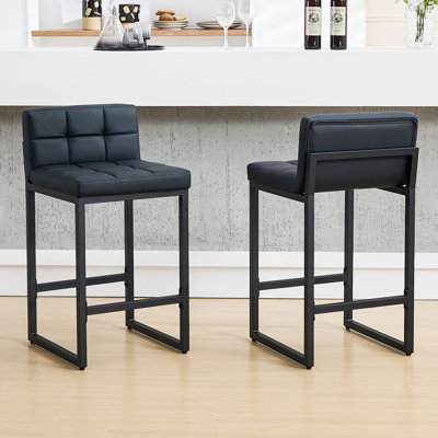 Tabouret de comptoir rembourré à dossier bas avec structure en métal épaissie pour îlot de cuisine