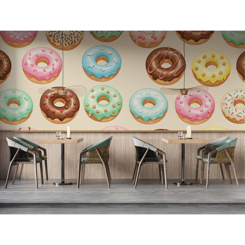 Murale colorée à motif de beignet - Papier peint amovible inspiré du dessert pour la cuisine, le café et la chambre d'enfant 709RS (Peel-N-Stick) RS709