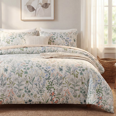 Ensemble d'édredon à motif floral vert 100% coton 3 pièces Ensembles de literie rétro réversible doux et léger pour toutes saisons