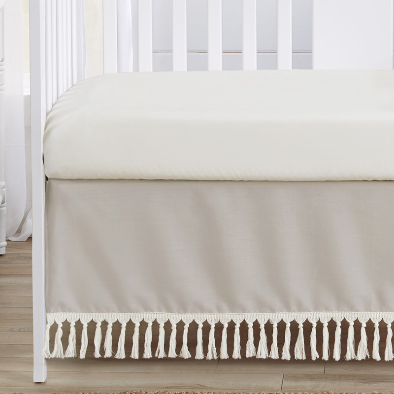 Taupe and Ivory Linen Blend Boho Fringe 4-Piece Crib Bedding Set