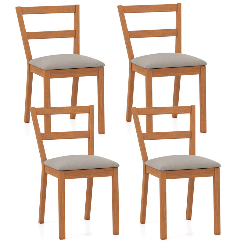 Wooden Dining Chair Set of 4 Upholstered Seat & Breathable Slat Backrest, 4