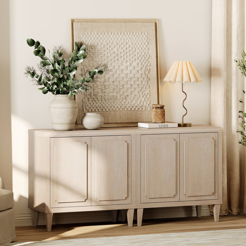  Buffet 63 "Mid-Century moderne avec portes de rangement et tablette réglable, Light Oak