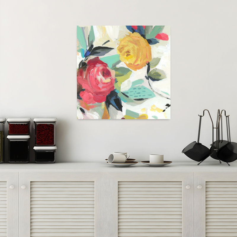 A Red Flower II Abstract Energetic Organic Nature Flower Art, 18" H x 18" W