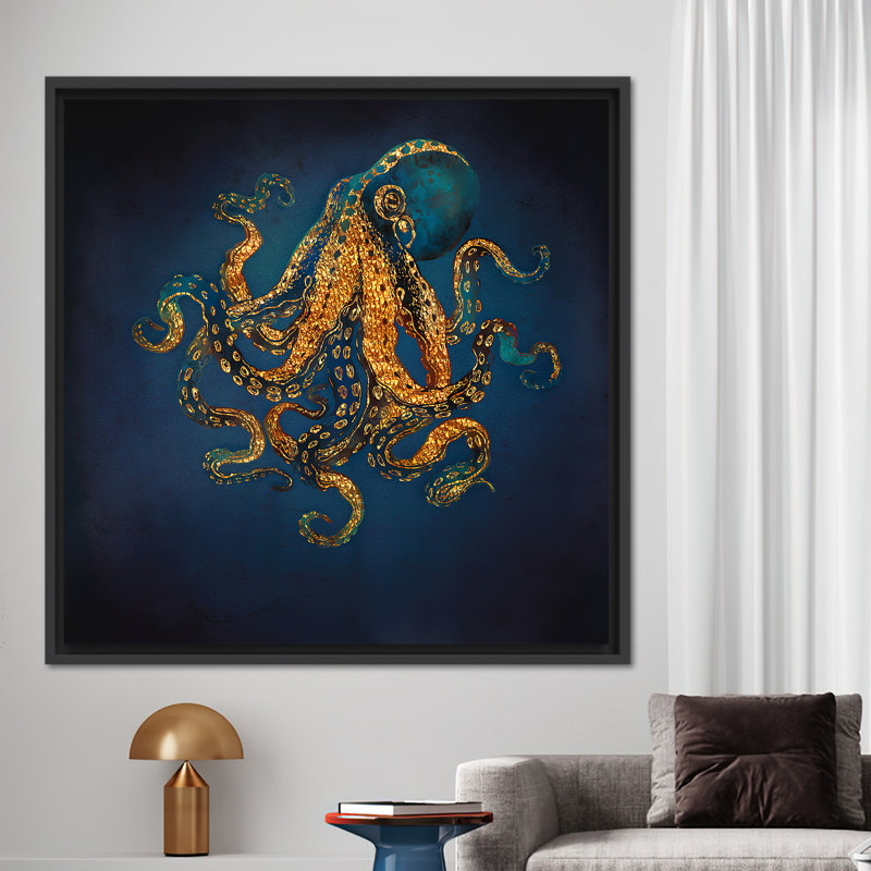 Pieuvre, toile d'art moderne, art contemporain, art de luxe, art sur toile tendance, pieuvre sur toile, décoration murale dorée, affiche animalière,