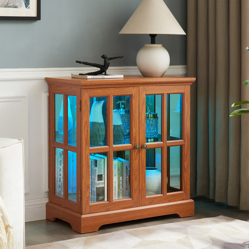 Élégante vitrine vitrée à DEL - Design rétro antique avec tablettes réglables et portes en treillis