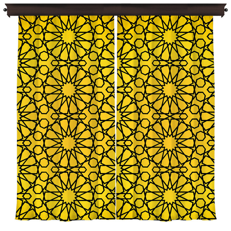 Ensemble de rideaux occultant avec œillets 2 pièces Soleia Ikat, Noir / jaune