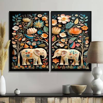Indian Art Jaipur Elephants 4 - Global 2-Pieces Wall Art