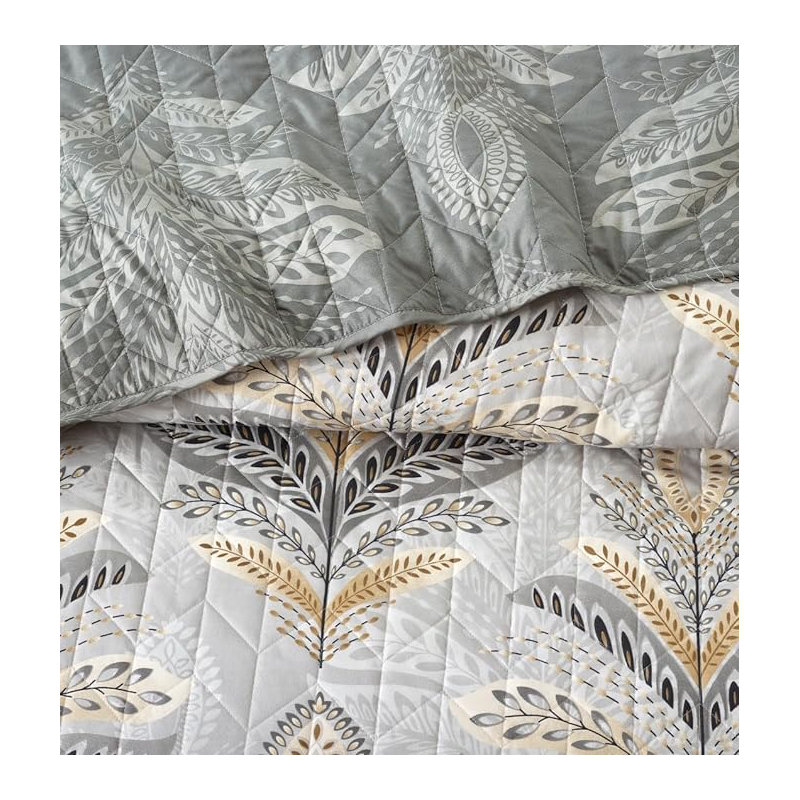 Andrena Microfiber Polyester Bedspread with Pillow Shams Included, Single Bedspread + 1 Standard Pillow Sham, Floral, Silver