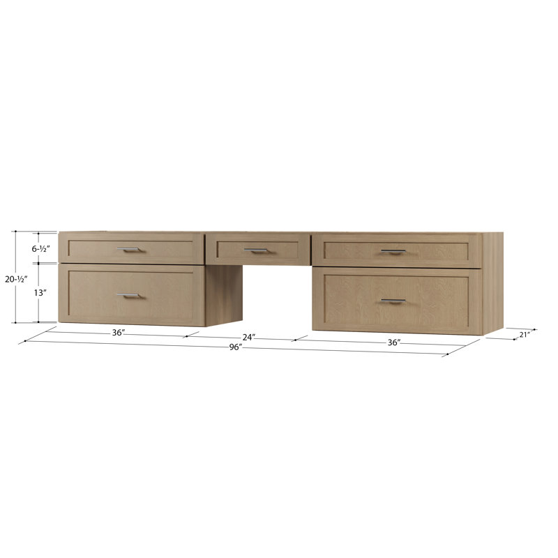 Ensemble de meuble-lavabo mural flottant double 96 po avec bureau Disar, Chêne naturel