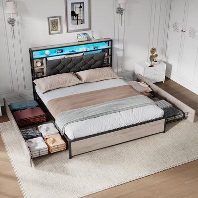 Upholstered Double (4'6) Drawers Bed