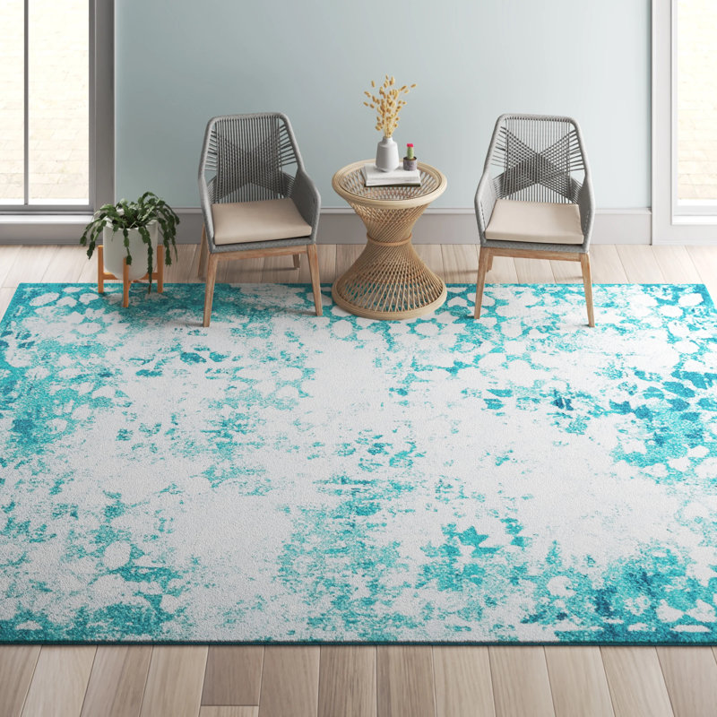 Brandt Floral Area Rug, Rectangle 8' x 11', Turquoise/White