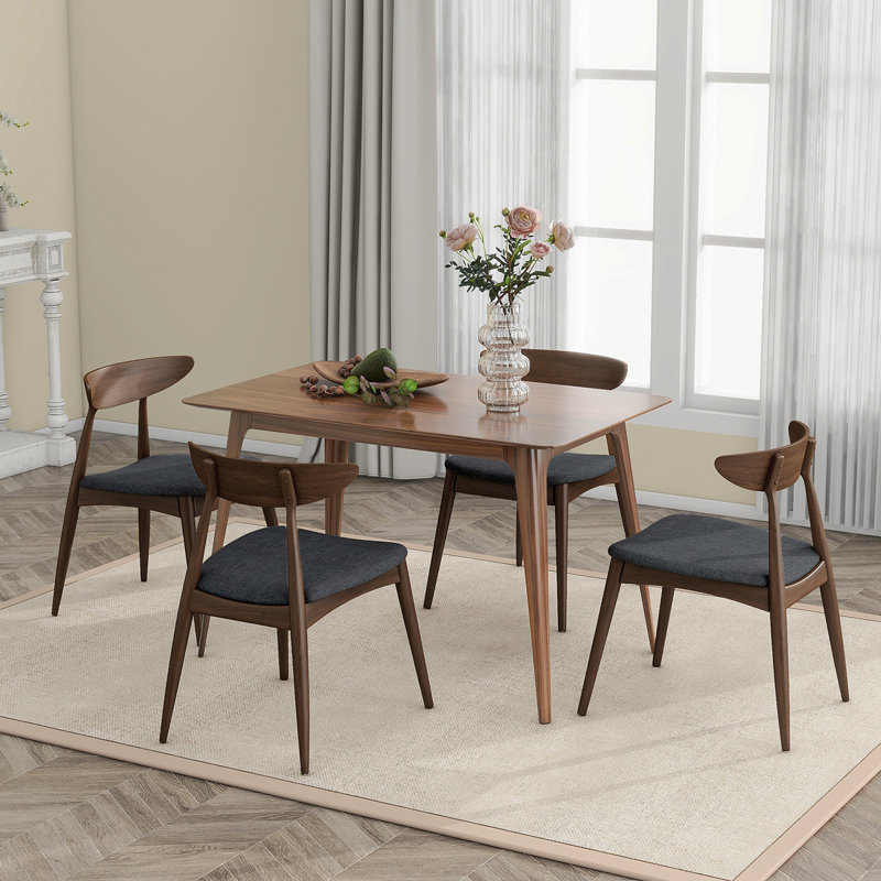 Ensemble de table de salle à manger 5 pièces, 1 table, 4 chaises, structure, dossier ergonomique, chaises rembourrées, noyer et gris anthracite