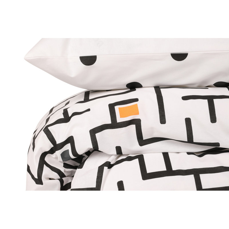 Ensemble de housse de couette 100% coton blanc / noir / orange, Housse de couette double TG + 2 taies d'oreiller 2