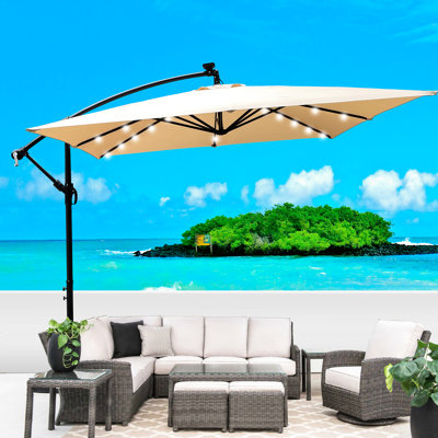 Parasol carré 2,5X2,5M avec lumières solaires à DEL, intempéries, pour terrasse, cour, piscine, jardin Couleur extérieure conforme à la norme européenne niveau 4, piscine