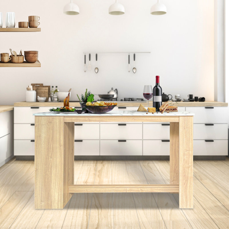 Îlot de cuisine, bar à domicile et table de bar Nexus de 59 po avec rangement ouvert réglable et comptoir aspect marbre Nexus