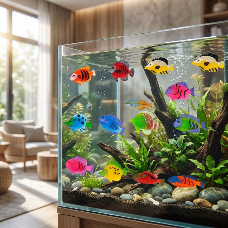 Ensemble de 20 poissons tropicaux flottants en plastique, réalistes et de couleurs assorties, pour piscine, baignoire ou bassin. Parfait pour nettoyer les robinets.