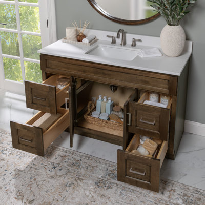Ensemble de meuble-lavabo simple 49 po avec plateau en quartz blanc Sollman Kodiak