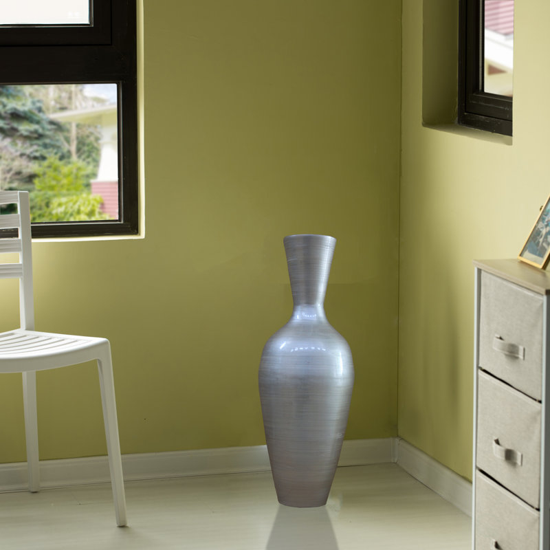 Grand vase de plancher en bambou Claxton, H 37 po x l 14 po x P 14 po, Argent