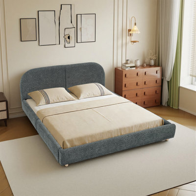 Grand lit plateforme tapissier avec tête de lit et tiroirs sur roulettes