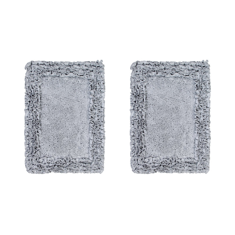 Ensemble de tapis de bain 100% coton 1775 g / m² 2 pièces Courson Premium, certifié OEKO-TEX®, envers en latex antidérapant, motif de volants touffetés moelleux, super absorbant, tapis de salle de bain lavables à la machine, argent