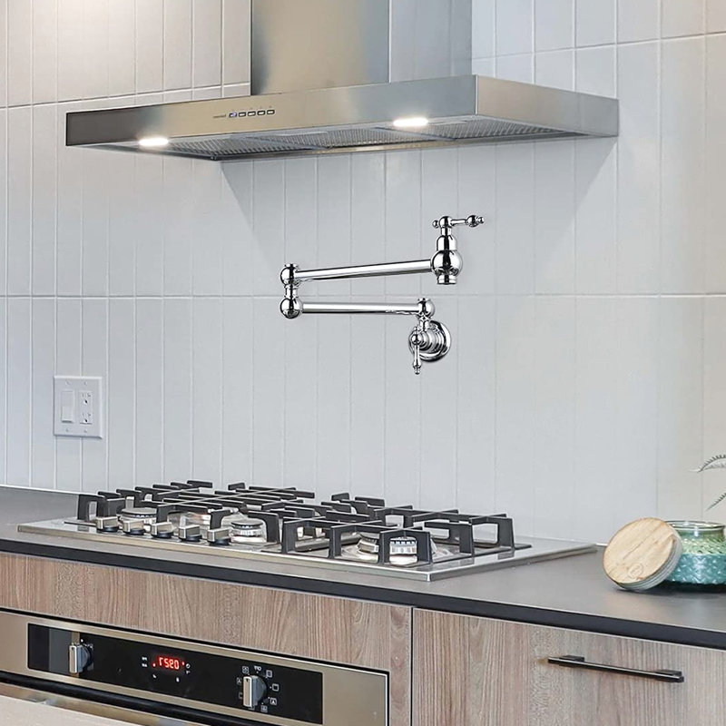 Wall Mount Pot Filler Faucet, Double Joint Swing Arms, Scratch-, Rust-, 100% Brass For And Simple Cleaning Routine Mounted Jointed Scratch Rust , Kitchen Longevity Cleanliness
