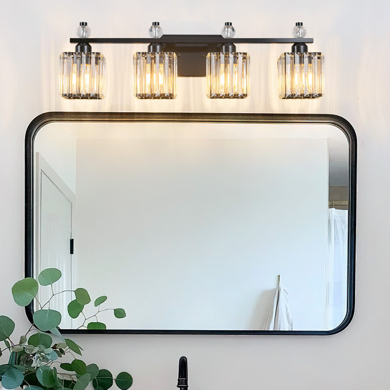 Luminaire de salle de bain Kyneisha, Noir plaqué, Quatre lumières