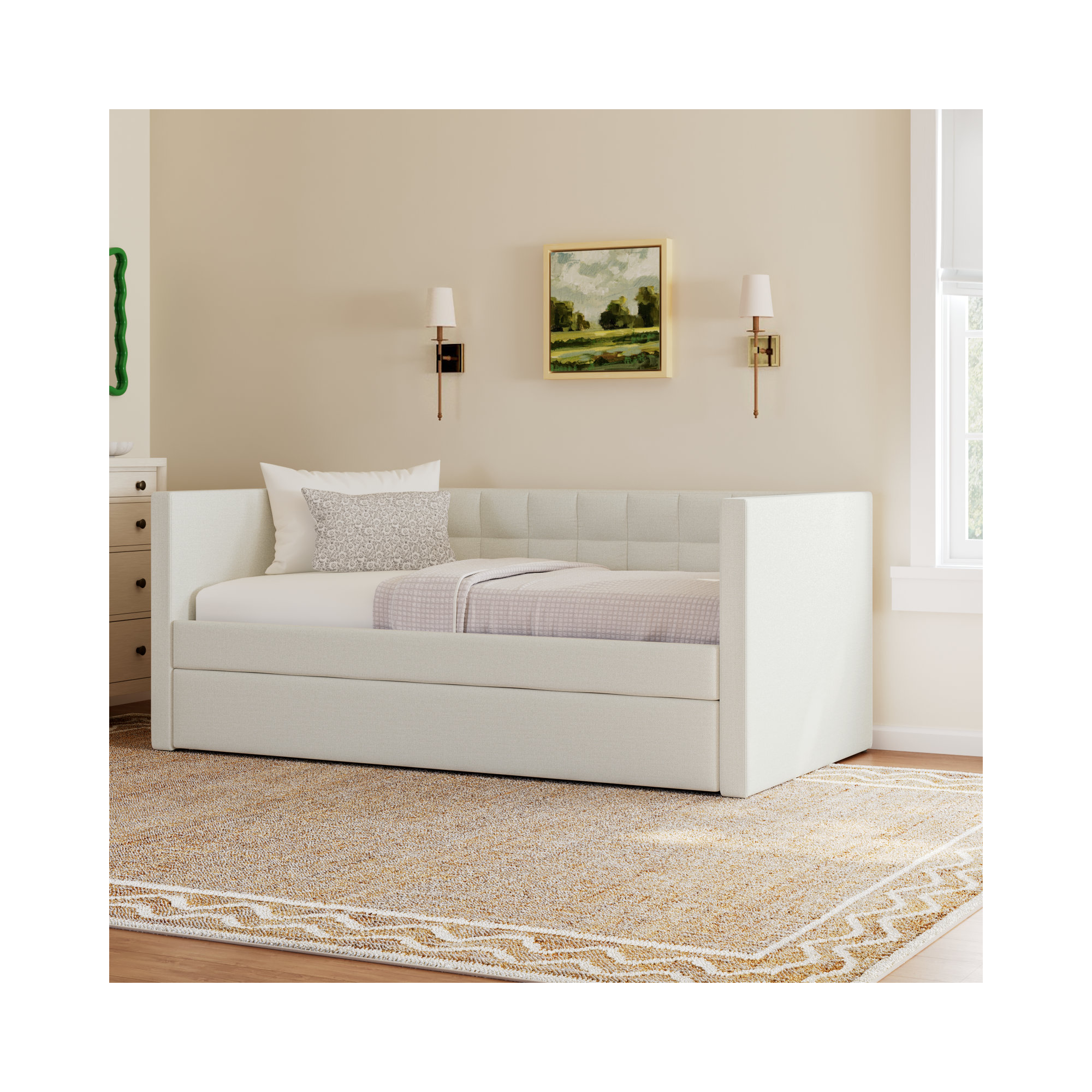 Upholstered Daybed with Trundle - Twin, Ivory