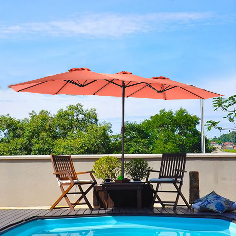 Parasol d'extérieur rectangulaire réversible 15 pi avec manivelle, Orange