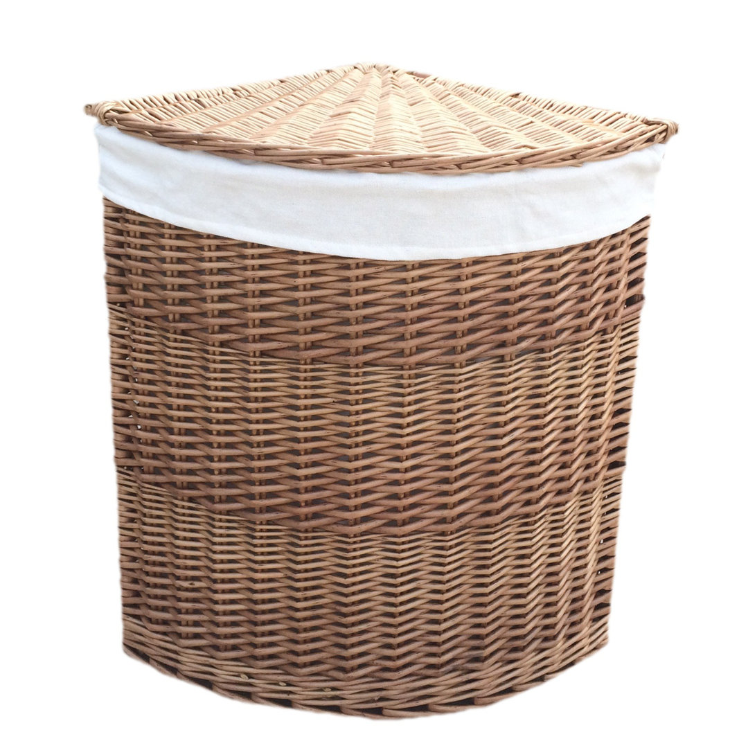 Wicker Lined Corner Laundry Bin Basket