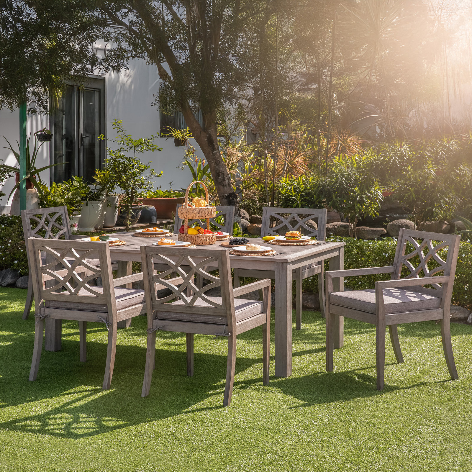 Morell 39'' Rectangular 6-Person Outdoor Dining Set with Cushions, Gray Cushion/Gray Frame