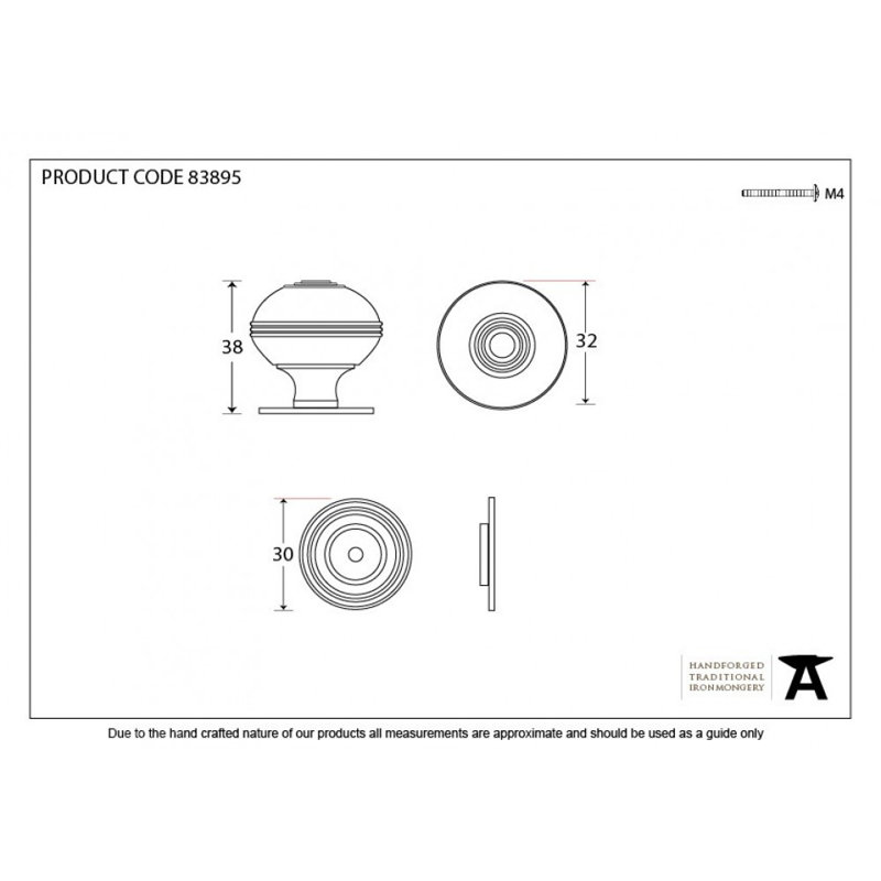 Prestbury 32mm Diameter Round Knob, Aged Brass