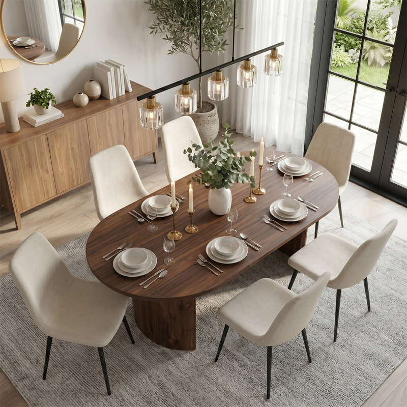 Ensemble de table de salle à manger moderne 79 "pour 6 personnes avec chaises d'appoint rembourrées Modern, Beige