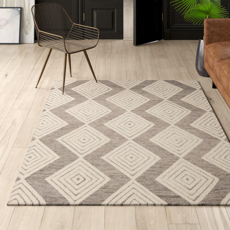 Debron Hand Tufted Wool Geometric Rug, Rectangle 5' x 8'