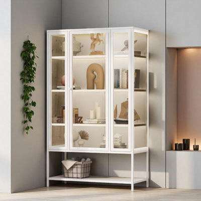 67.25'' Tall Iron Display Cabinet With Glass Door And LED Lights Steel Curio Cabinet For Collectibles Figures Trophies 3-Sided Glass Display Case For Home Office Study Room Stores Playroom