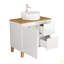 Ensemble de meuble-lavabo moderne de 31,5 po avec lavabo combiné, 1 porte et 2 grands tiroirs, système de cloisonnement doux, conception sans poignée, comptoir et pieds en bois massif naturel, lavabo rond en céramique sur le comptoir